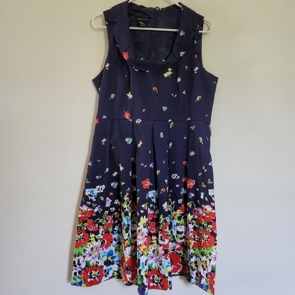 SPENSE sleeveless Blue Floral Dress Pleated Skirt Scoop Neck size 12